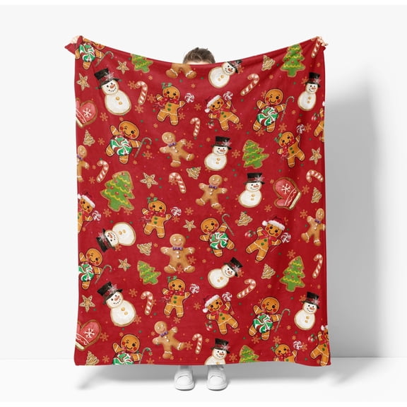 Christmas Red Gingerbread Flannel Throw Blanket 50x60