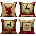 thumbnail image 1 of Christmas Red Gold Throw Pillow Covers Buffalo Check Plaid Cushion Cases Happy New Year Décor 20x20 Deer PiIlowcase Tree Prints Xmas Decorations for Sofa Couch Bed, 1 of 5