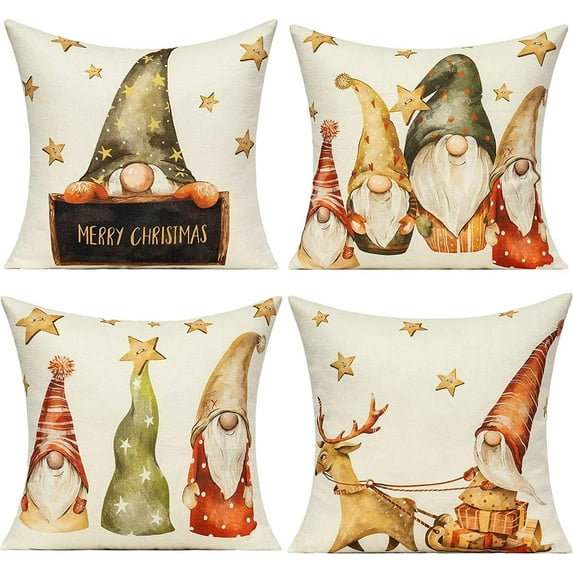 Christmas Red Gold Throw Pillow Covers Buffalo Check Plaid Cushion Cases Happy New Year Décor 20x20 Deer PiIlowcase Tree Prints Xmas Decorations for Sofa Couch Bed