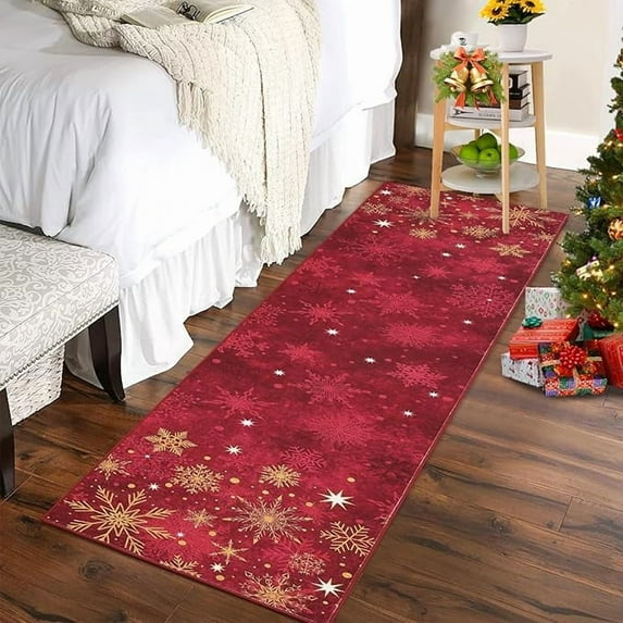 Christmas Red Gold and White Snowflake Winter Area Rug Rugs for Living Room Bedroom 2' x 10'-Red