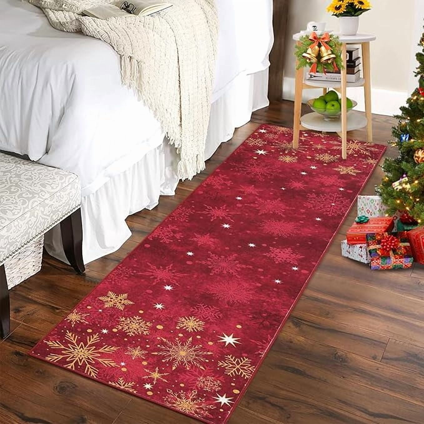 Christmas Red Gold and White Snowflake Winter Area Rug Rugs for Living ...