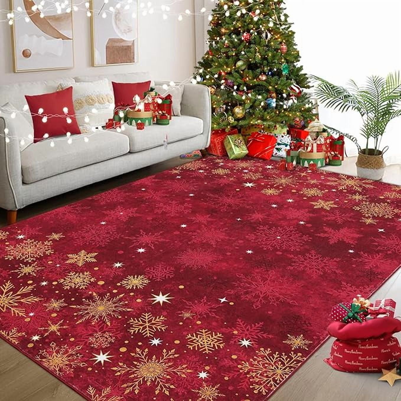 Christmas Red Gold and White Snowflake Winter Area Rug Rugs for Living Room Bedroom 5' x7'-Red