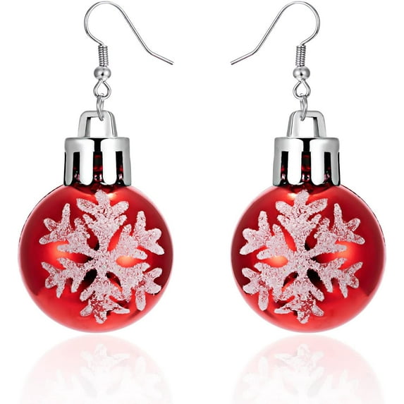 Christmas Red Green Bulb Ornament Drop Dangle Earrings Acrylic Snowflake Flower Lucky Star Round Ball Huggie Hook Hoops Earring Fashion Xmas Festive Jewelry Gifts for Women Daughter