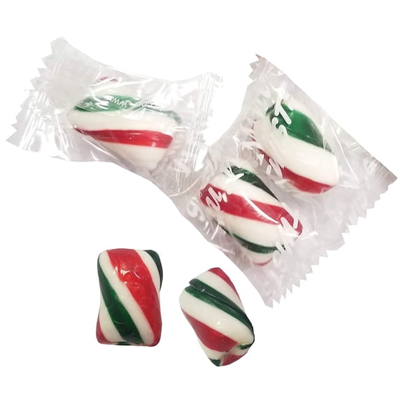 Christmas Red & Green Cylinder Shaped PepperMint Candy Mint Twists - 2 Pounds Holiday Candy-Heat Sealed In a Bag