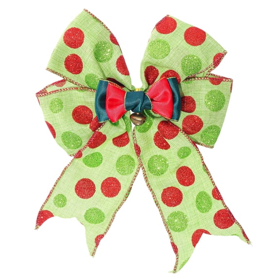 Christmas Red and Green Polka Dot Bows 12-Pack, Cloth Hair Accessories Style Ornaments with Hanging Loops for Christmas Tree, Wreath, and Holiday Decoration