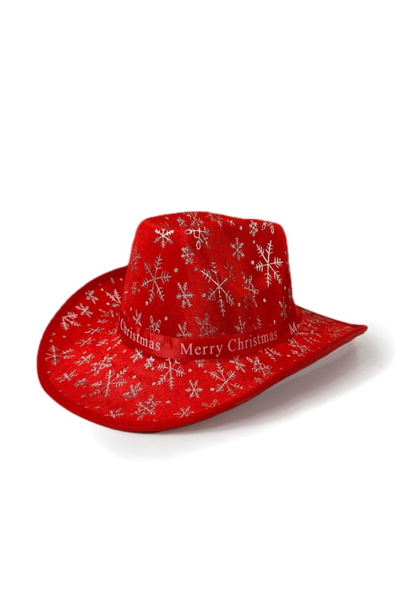Christmas Red Santa Hat Holiday Party Cap Unisex Festive Cowgirl Hat Decorative Xmas Celebration Accessory