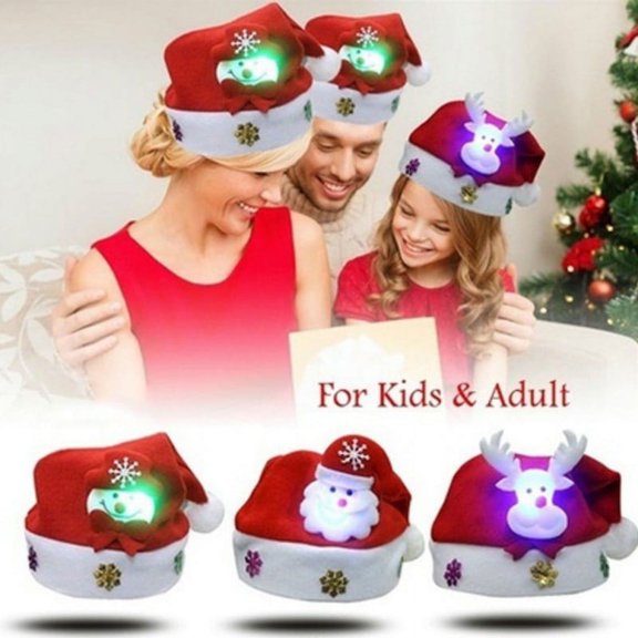 Christmas Red Hat for Adult and Kids LED Caps for Christmas (Snowman,ElK,Santa Claus)