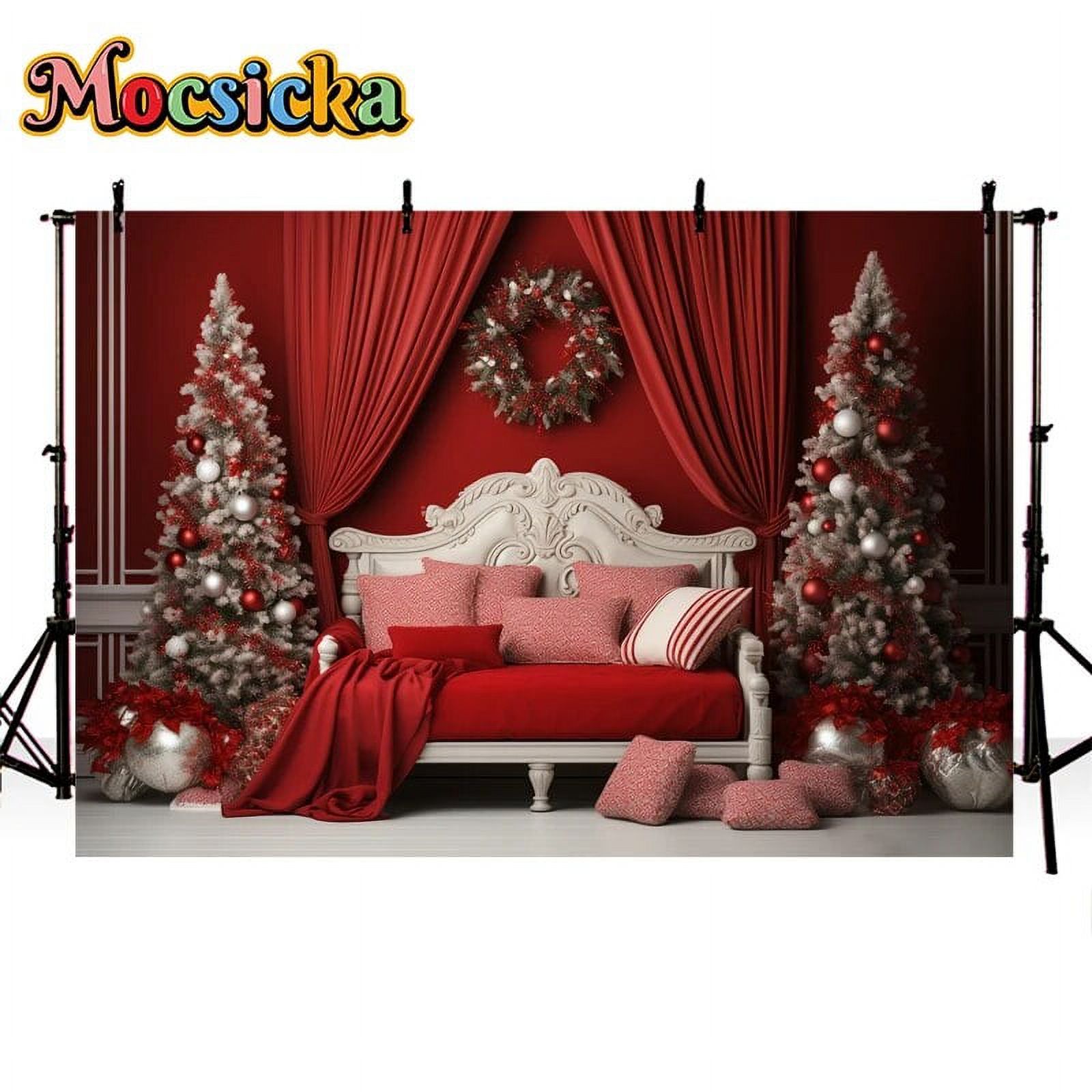 Kate Christmas Photography Backdrop - 7x5 Ft, Xmas Tree & Wreath Print, Microfiber, For Studio & Parties