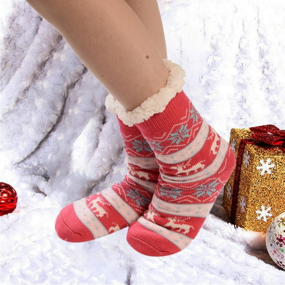 Christmas Red Hiking Socks Autumn Sockschristmas Women Cotton Socks Print Thicker Anti-Slip Floor Socks Carpet Socks