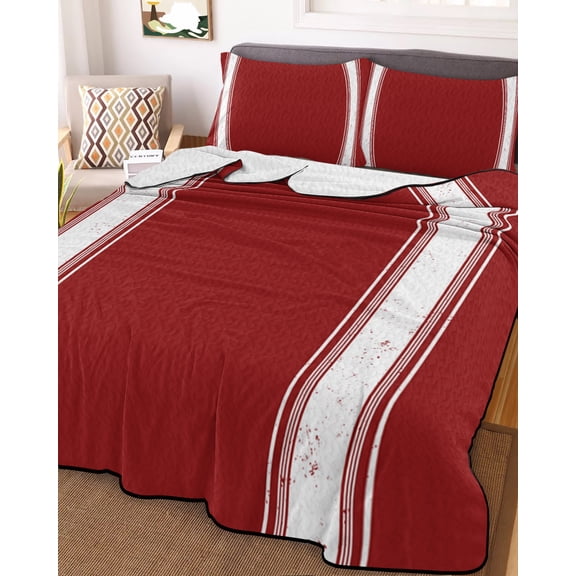 Christmas Red King Size Down Alternative Comforter, Lightweight Comforter Quilt Bedding Set with Pillow Shams Luxurious Xmas Red White Striped All Seasons Bed Comforter Duvet Insert 96"x106"