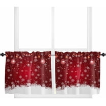 Christmas Red Kitchen Curtain 2 Panels Tiers Curtains 36 Inch Length, White Snowflake Xmas Winter Curtains Rod Pocket Curtains Window Drapes Treatment Window Cafe Curtains