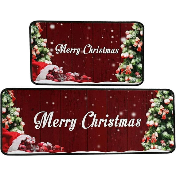 Christmas Red Lattice Kitchen Rug Set 2 Piece, Cushioned Anti-Fatigue Kitchen Floor Mats Waterproof Easy to Clean, Comfort Standing Kitchen Mat Set with Non-Slip Latex