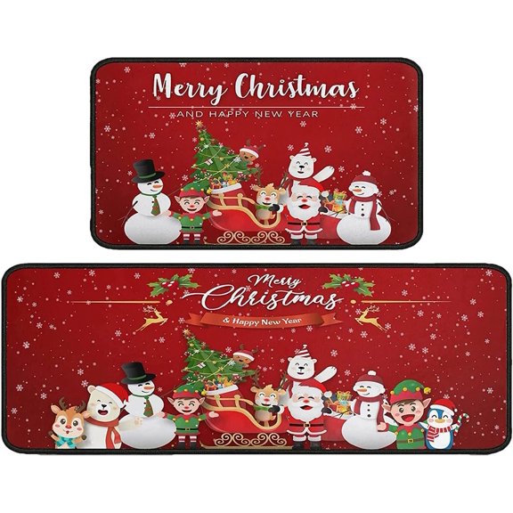 Christmas Red Lattice Kitchen Rug Set 2 Piece, Cushioned Anti-Fatigue Kitchen Floor Mats Waterproof Easy to Clean, Comfort Standing Kitchen Mat Set with Non-Slip Latex