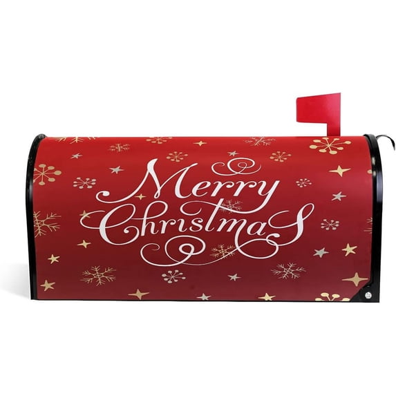 Christmas Red Magnetic Mailbox Cover Snowflakes Mailbox Wrap Post Letter Box Cover Home Decorative for Standard Mailboxes