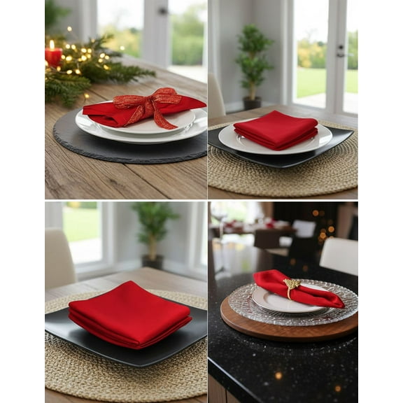 Christmas Red Napkins -12 Pack 100% Cotton Dinner Napkins - All Year Xmas Fall Thanksgiving Celebration Party Gift Holiday Table Napkin - Soft Washable Reusable Cloth Napkin -18x18