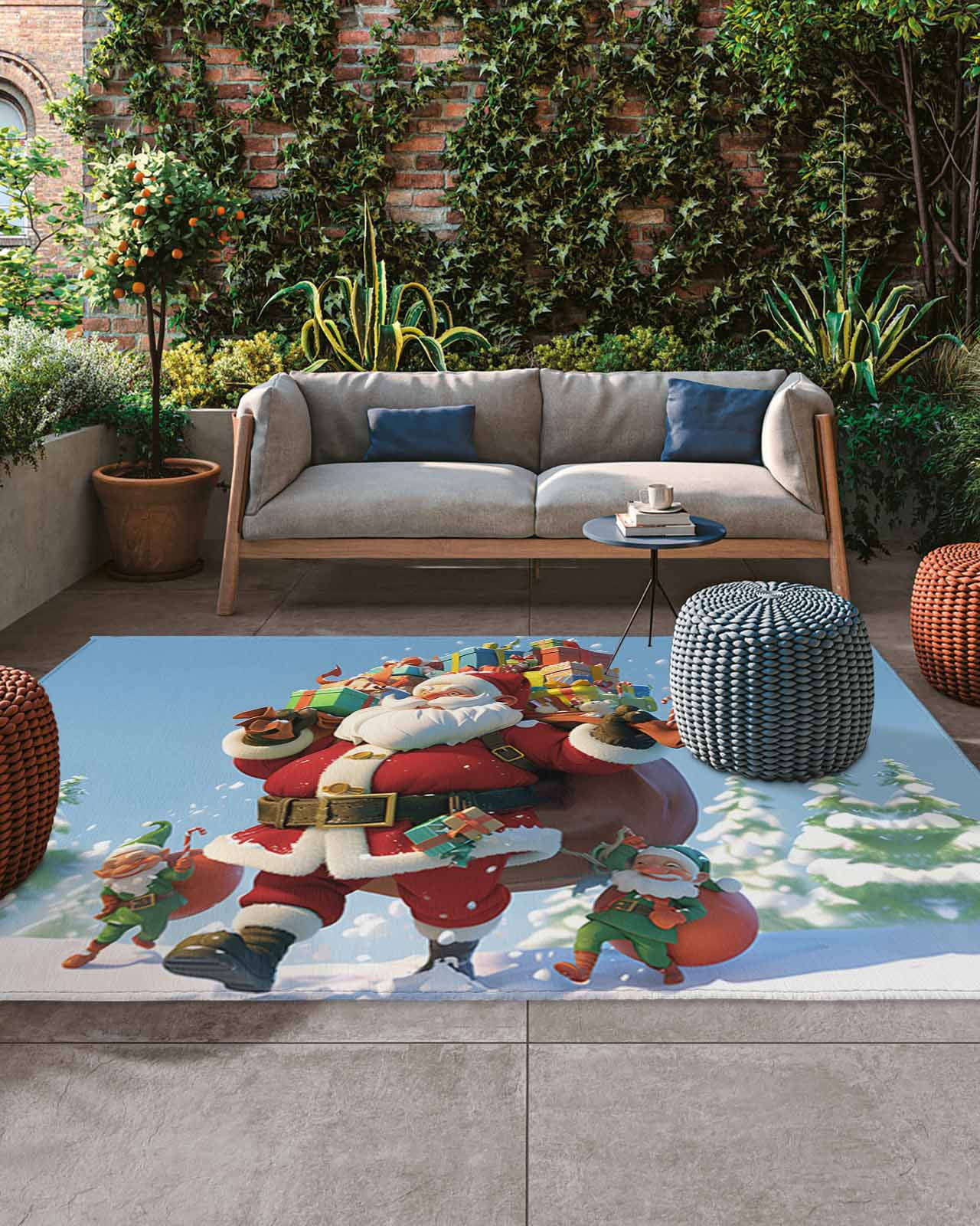 Christmas Red Outdoor Rug, Gift Santa Claus Gnome Pattern Large Outdoor ...