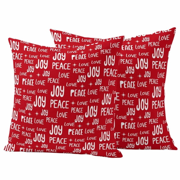 Christmas Red Outdoor Waterproof Pillow Covers, Peace Love Xmas Holiday Decorative Square Throw Pillowcase Sofa Cushion Sham for Patio/Couch/Chair, 24"x24" 2 Pack