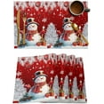 thumbnail image 1 of Christmas Red Placemats Set of 6, Cotton Linen Snowflake Cute Snowman Table Mats Non-Slip Washable Xmas Tree Red Christmas Balls Ornaments Placemat for Xmas Dining Kitchen Table Decor, 1 of 8