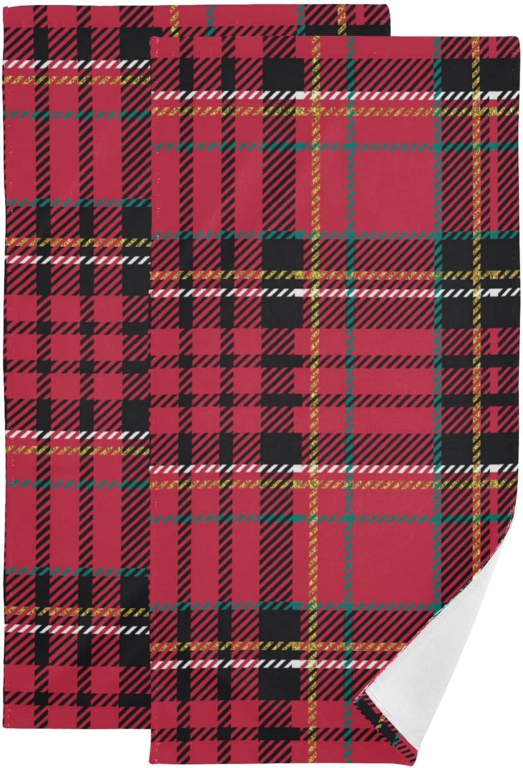 Christmas Red Plaid Hand Towels 2 PCS, Modern Classic Pattern Kitchen
