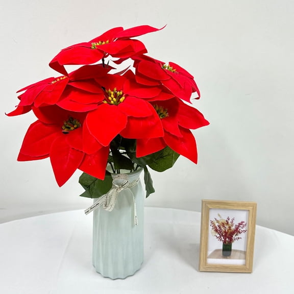 Christmas Red Poinsettia Flower,Artificial Poinsettia Bouquet Red Poinsettias,Artificial Christmas Flowers,Winter Artificial Poinsettia Bushes for Indoor Outdoor Xmas Party Home Porch Decor