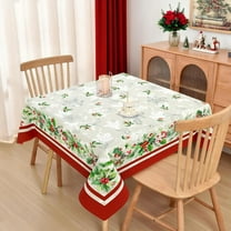 Christmas Red Poinsettia Flower Tablecloth, Merry Christmas Table Cloth Waterproof, Winter Xmas Kitchen Table Decor for Dining Holiday Party 60x60 Inch Square