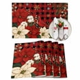 thumbnail image 1 of Christmas Red Poinsettia Placemats Set of 2, Winter Flower Cardinal Bird Snow Plaid Heat Insulated Linen Place Mats, Washable Stain-Proof Table Mats for Dining Tables Holiday Decor 13x19 Inches, 1 of 9