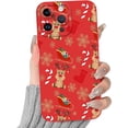 thumbnail image 1 of Christmas Red Print Phone Case for iPhone 16 Plus 6.7", with Aesthetics Pattern Design Soft TPU Silicone Xmas Cases, Shockproof Bumper Protector Camera Girls Women Cover, Snowflake, 1 of 5