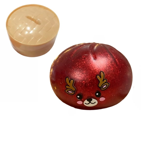 Christmas Red Reindeer Squishy Toy with Steamer, 3.3 Inch, Glitter Slow Rising Relaxation Squeeze Toy for Kids and Adults