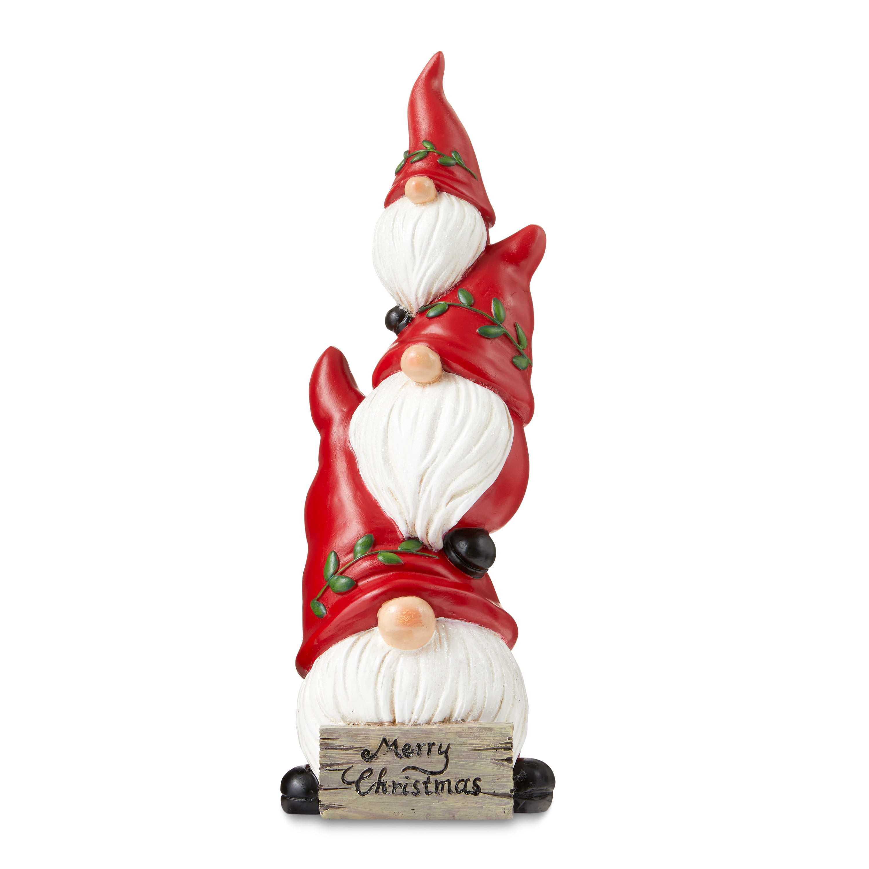 Christmas Red Resin Stacked Gnome Tabletop Decor, 11.5 in Height, by Holiday Time