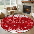 thumbnail image 1 of Christmas Red Round Rug 5ft Washable Circle Kitchen Rugs Non Slip Snowflake Xmas Ball Winter Large Area Rug Indoor Floor Carpet for Bedroom Living Room Home Office Dining Room Nursery, 1 of 8