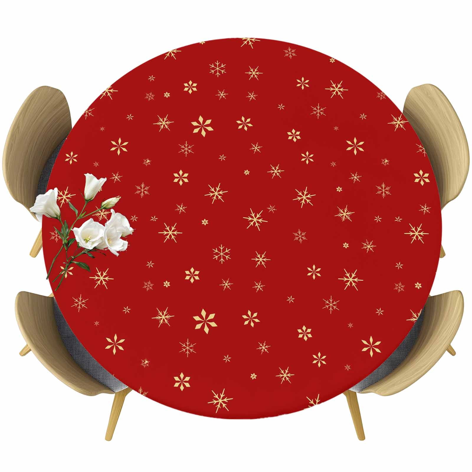 Christmas Red Round Tablecloth, Fitted Table Cover with Elastic for 36 ...