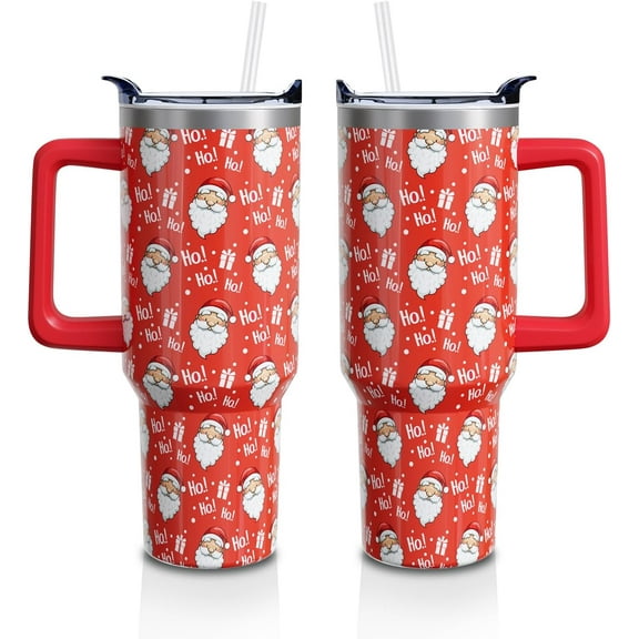 Christmas Red Santa Claus Gifts for Women Men, Xmas Ho Stainless Steel Insulated Travel Coffee Cup, 40 Oz Tumbler with Handle and Straw, Winter Holiday Water Bottle (1 PC)
