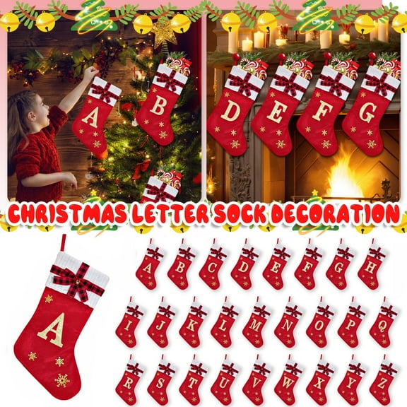 Christmas Red Santa Socks Printing 26 Letters Pendants, Christmas Tree Pendants, Christmas 26 Letter Decoration, Christmas Decoration