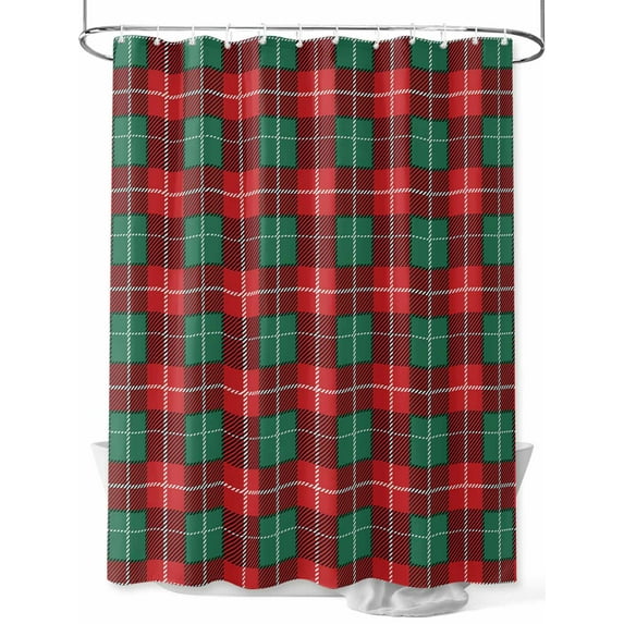 Christmas Red Shower Curtain Set ,Waterproof Fabric Shower Curtains Green Plaid Shower Curtains for Bathroom,Bathroom Decor 36"x78"