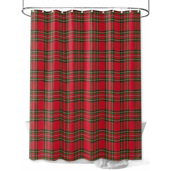 Christmas Red Shower Curtain Set ，Waterproof Fabric Shower Curtains and Green Buffalo Plaid Shower Curtains for Bathroom,Bathroom Decor 48"x72"