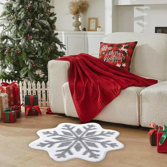 Christmas Red Snowflake Bathroom Rug - Cute Snowflake Welcome Mat Non Slip Round Shaped Washable Bathtub Rug, Holiday Decorative for Bathroom, Living, Bedroom, Kitchen, Children's Room, 15.75 inches