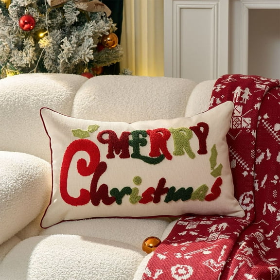Christmas Red Snowflake Embroidered Pillow Cover - Merry Christmas Cushion Cover, Soft Decorative Wrapping Cover for Living Room Sofa Bedroom Holiday Decor