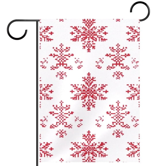 Christmas Red Snowflake Pixel Pattern Garden Flag Double Sided House Flag for Outdoor Home, Personalized All Year Round Yard Decor 12 x 18 Inch