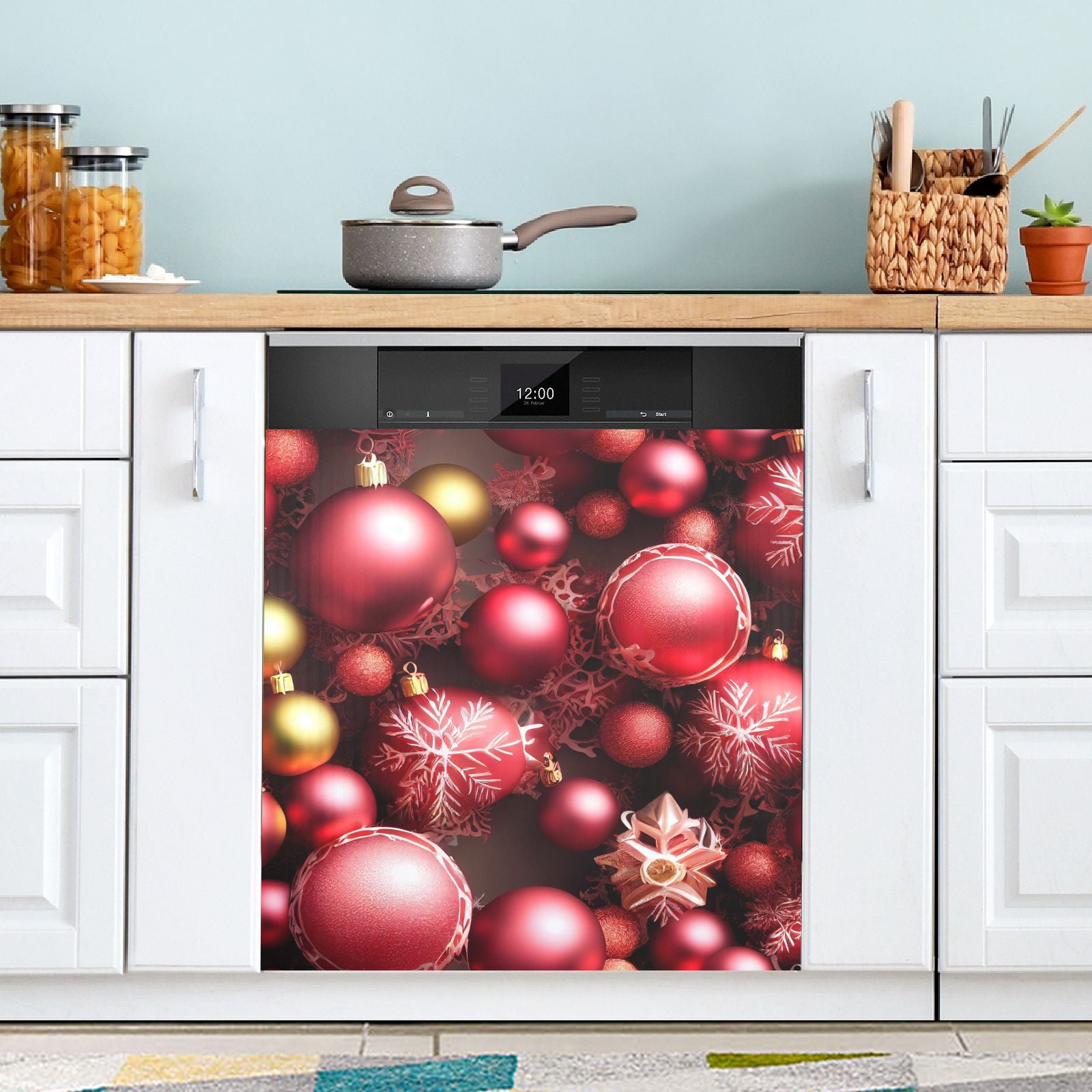 Christmas Red with Snowflakes Dishwasher Cover Dishwasher Refrigerator Sticker