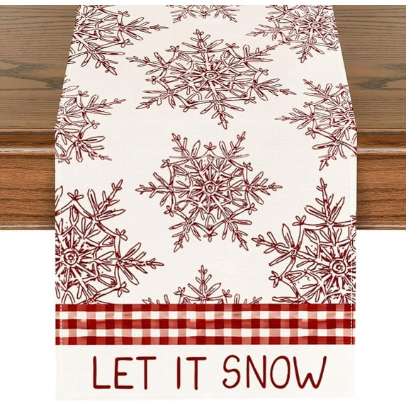 Christmas Red Snowflakes Table Runner 13x72 Inch Let It Snow Winter Kitchen Dinning Table Decoration for Home Party Decor
