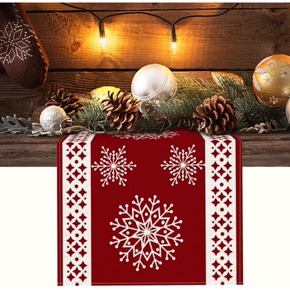 Christmas Red Snowflakes Table Runner 72 Inches Long Christmas Winter Holiday Farmhouse Kitchen Dining Table Runner Decoration for Indoor Outdoor Home Party Decor