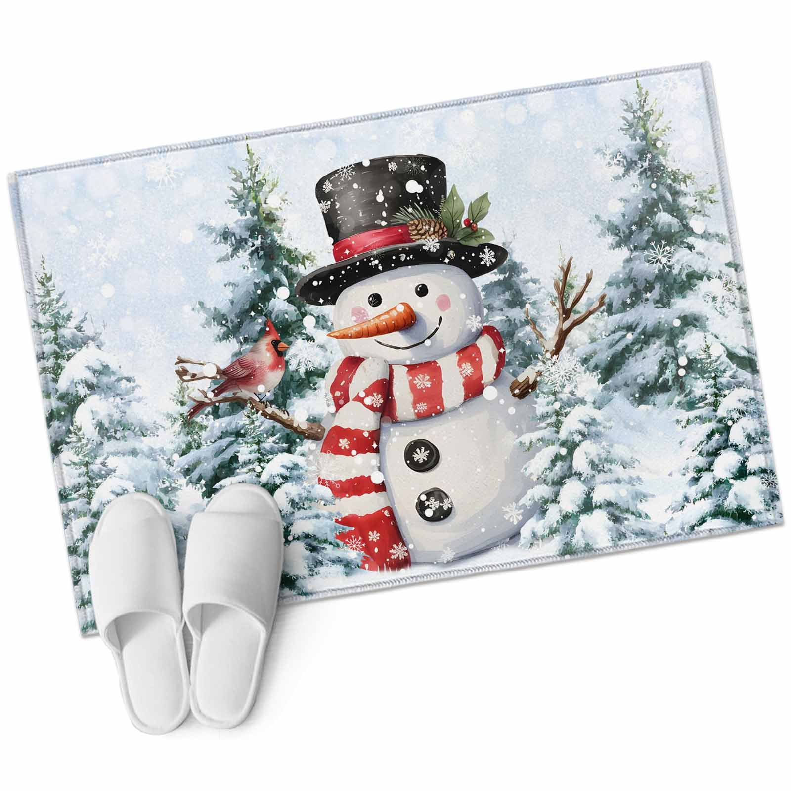 Christmas Red Snowman Area Rug 2x3ft Winter Snow Scene Pine Tree Forest ...