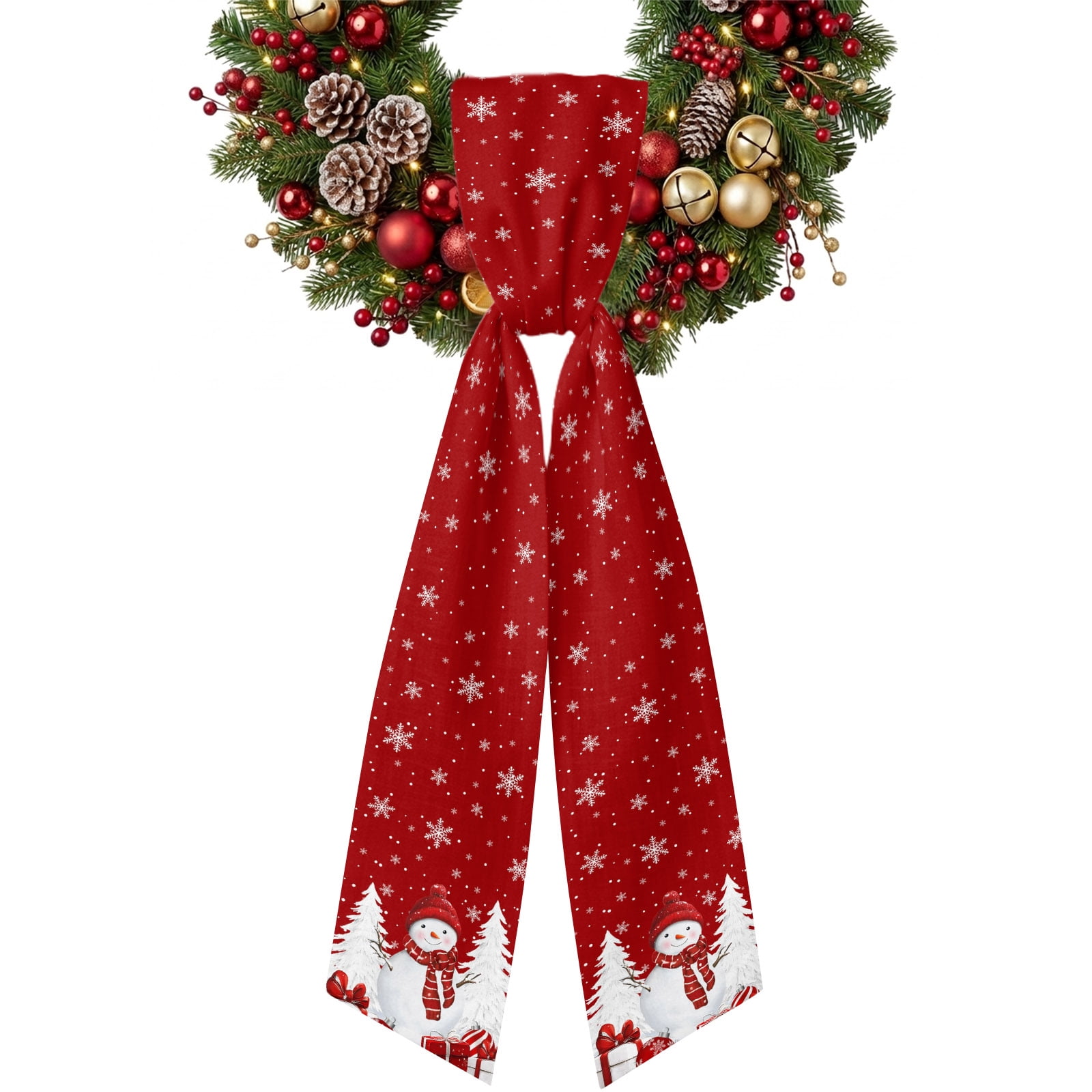 Outside Double Railing Christmas Red Snowman Wreath Sash for Front Door 4.5