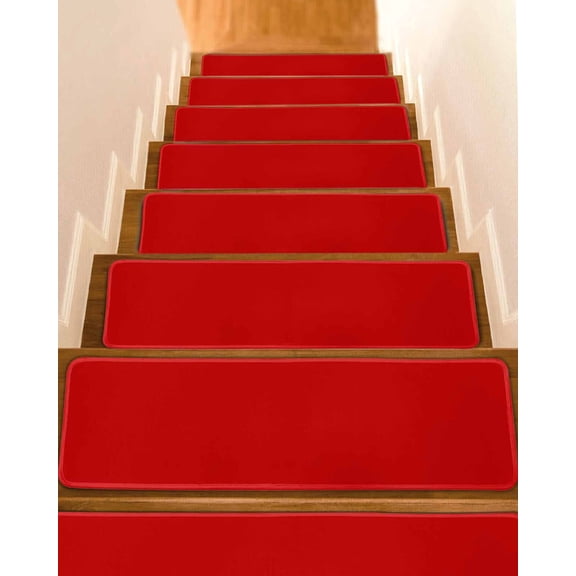 Christmas Red Stair Treads Non Slip Indoor for Wooden Steps, Farmhouse Solid Red Color Modern Art 15 Pcs Stair Mats for Elders Dogs, 8 x 30 Inch Carpet Treads Runner Rugs for Staircase