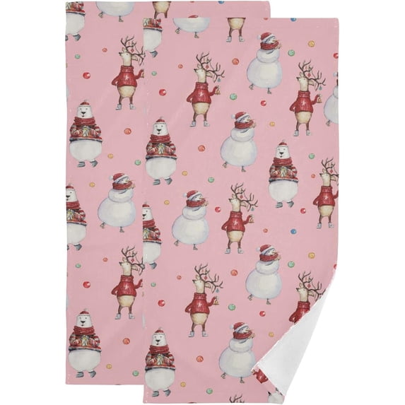 Christmas Red Sweater Deer Hand Towels 2 PCS, Winter Snowman Kitchen Towel Ultra Soft and Highly Absorbent,Decorative Fingertip Face Towel for Bathroom Hotel, 28.3"x14.4"