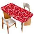 thumbnail image 1 of Christmas Red Table Cloths for 3 Foot Rectangle Tables, Peace Love Xmas Holiday Patio Waterproof Elastic Fitted Tablecloths, Washable Rectangular Table Cover for Camping, 1 of 8