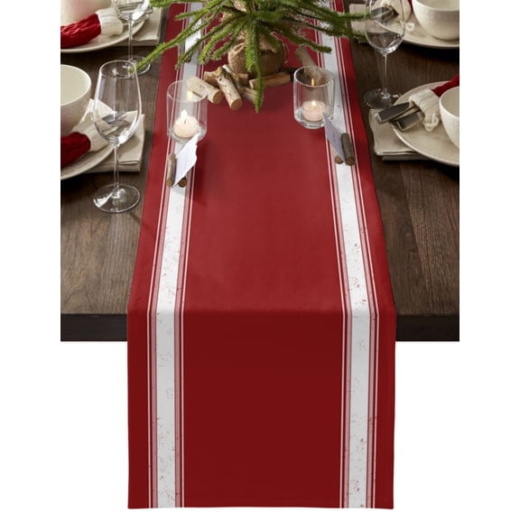 Christmas Red Table Runner 36 Inches, Luxurious Xmas Red White Striped Bed Runner Dresser Scarves Tabletop for Indoor Outdoor Parties/Ceremony/Banquet, 13"x 36"