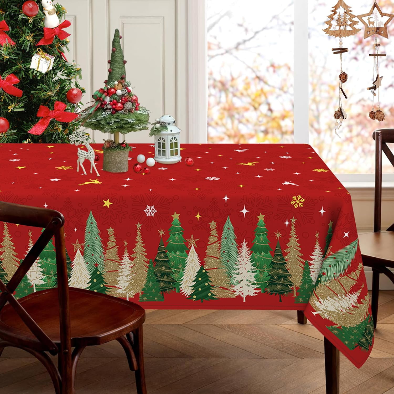 Christmas Red Tablecloth 60x84 Inch, Xmas Tree Table Cloth for Party ...