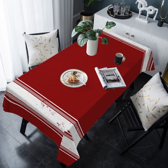 Christmas Red Tablecloth Rectangle Table Cloth 60x120 , Waterproof Tablecloth Outdoor Table Cloth, Luxurious Xmas Red White Striped Washable Table Cover for Kitchen Dining Party