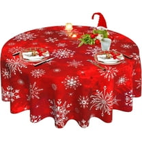 Christmas Red Tablecloth, Winter Snowflake Round Tablecloth 60 Inch, Xmas Table Cloth for Rustic Farmhouse Kitchen Decor, Wipeable Polyester Fabric Table Cover for Holiday